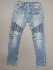 31 BALMAIN バルマン ライトブルー スクラッチ バイカーデニム