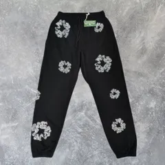 正規品 Denim Tears デニムティアーズ×スワロフスキー Swarovski ブラック 花柄 スウェットパンツ ロングパンツ ストリートファッション メンズ ユニセックス