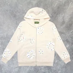 正規品 Denim Tears デニムティアーズ ホワイト 花柄 ラインストーン ジップアップパーカー フーディー フード付き ストリートファッション メンズ ユニセックス