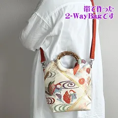 紬帯　水辺に白菖蒲　リメイク　バンブーハンドルバッグ 紬帯 水辺に白菖蒲 リメイク バンブーハンドルバッグ 紬帯 水辺に白