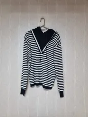 ストライプ フード付きニット