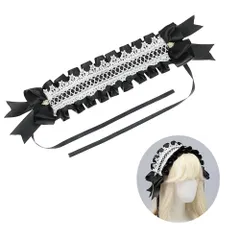 【在庫処分】リボン カチューシャ メイドカチューシャ ヘッドドレス ロリータ ヘッドドレス 可愛い 黒 蝶ネクタイ