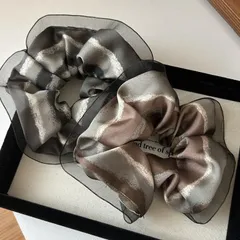 【在庫処分】薄光沢 ヘアゴム 花柄＆網目縁取り 髪飾り サテン素材 おしゃれ 2個セット 大人・キッズ向け 可愛い シュシュ ポニーテール 网花圈 ギフトにも最適