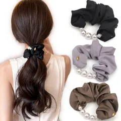 【数量限定】プレゼント 卒業式 結婚式 オフィス フォーマル シンプル カジュアル 大人 上品 3点セット 可愛い ヘアアクセサリー 無地 ポニーテール まとめ髪 髪ゴム ヘアゴム パール シュシュ