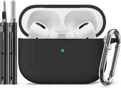 Inesore for AirPods Pro2 ケース (2023/2022/2019) カラビナ & クリーニングペン付き、シリカゲル素材/全面保護/耐衝撃/強力な落下防止、エアーポッズプロ 第2/1世代対応保護カバー -ブラック