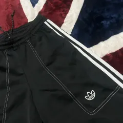 XS アディダス 白LINE サテントラックパンツ/ブラック