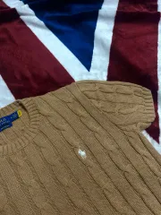 M POLO RALPH LAUREN ケーブル編み 半袖ニット/ベージュ