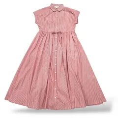 極美品　To b. by agnes b.トゥービーバイアニエスベー 半袖ストライプシャツワンピース　赤 M レイヤードスタイル　羽織　フロントオープン　ラグラン袖　清涼感　極美品　重ね着　オールシーズン　ふんわり　レイヤード　 2way