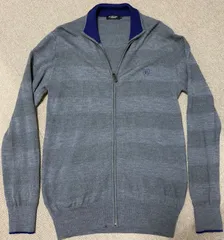 バーバリーブラックレーベル 薄手ニット ジップアップ サイズL グレー