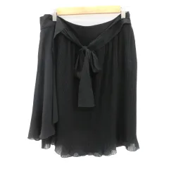 インディヴィ INDIVI プリーツスカート フレアスカート ひざ丈 ウエストリボン 42 XL 大きいサイズ 黒 ブラック /YK1