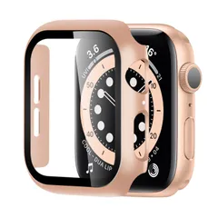 対応 アップルウォッチ カバー Series 11/10 Apple Watch ケース ガラスフィルム 一体型 アップルウォッチ ケース 全面保護 高耐久 高透過率 装着簡単 Apple Watch カバー PC素材 二重構造(42mm，ローズゴールド)