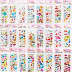 【BEAUTY PLAYER】かわいい シール 大量 子供&幼児用3D 24枚入り手帳に貼りるぷくぷくご褒美シール 動物 車 恐竜 深海生物