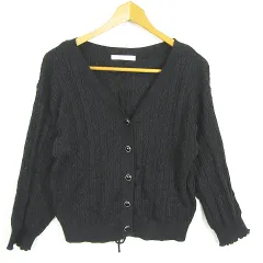 マジェスティックレゴン MAJESTIC LEGON ニット カーディガン 長袖 ケーブル編み バックレースアップ 綿 M ブラック ラメ kz11424