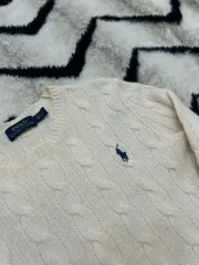 XS ポロラルフローレン クルーネック ケーブル編み ニット/アイボリー