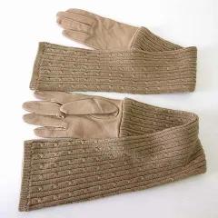 ソブ sov. ダブスタ 手袋 グローブ ラムレザー ケーブルニット ドッキング ロング F キャメルブラウン 茶色 美品