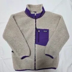 7-8歳 S patagonia レトロ× 防風 フリース ジャケット クリーム/パープル