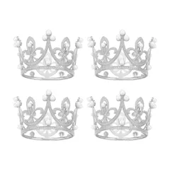 新品 ティアラ ケーキトッパー 4個セット ミニ 王冠 ティアラ ケーキ 飾り かわいい ミニクラウン 髪飾り 誕生日 結婚式 クリスマス パーティー (B シルバー)