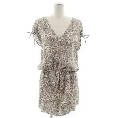 ノーリーズ Nolley's ワンピース ひざ丈 ノースリーブ 総柄 リネン混 ブラウン ベージュ 38