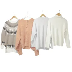 レトロガール RETRO GIRL 他 ニット 4点セット おまとめ セーター カーディガン 長袖 厚手 求心柄 無地 Mサイズ フリーサイズ ベージュ系 アイボリー ライトグレー オレンジ MMT X