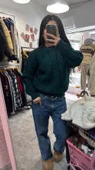 ヴィンテージ グリーン フィッシャーマン ケーブル編み ニット M