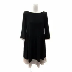 フォクシーニューヨーク FOXEY NEW YORK 美品 レトロクラシックドレス ワンピース ひざ丈 七分袖 ラウンドネック 無地 40 L 黒 ブラック 30872 /SY14 IBO83