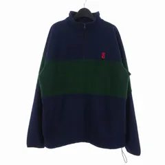 ステューシー STUSSY ハーフジップ ボーダー フリースジャケット ブルゾン 刺繡ロゴ L ネイビー/グリーン