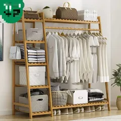 大好評☆ 110cm ハンガーラック 天然竹製 ワードローブ クローゼットポールハンガー 強力な耐荷重能力 洋服掛け スタンド 押入れ収納 シングル衣類収納 頑丈 大容量