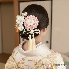 【新作/一点物】成人式髪飾り 結婚式髪飾り/ウエディング ヘッドパーツ 卒業式 色打掛 サテンつまみ細工 コーラル