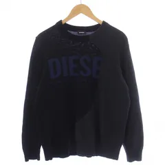 ディーゼル DIESEL ニット セーター 長袖 クルーネック ロゴ S 黒 ブラック グレー /BM