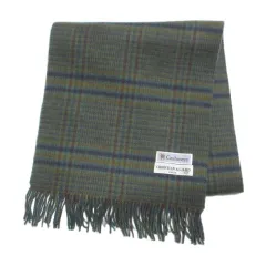 クリスチャンオジャール CHRISTIAN AUJARD 美品 カシミヤマフラー チェック フリンジ グリーン系 Xのサムネイル