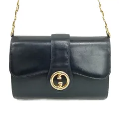 グッチ GUCCI オールドグッチ ヴィンテージ ホースビット チェーン ショルダーバッグ ダークネイビー ゴールド