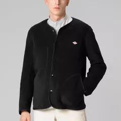 DANTON フリース ノーカラーカーディガン