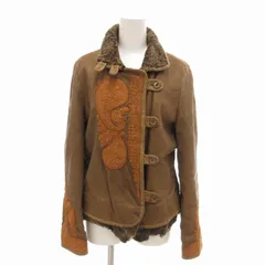 エルマノシェルビーノ ERMANNO SCERVINO キッドレザージャケット ゴートスキン カルガンラム リアルファー 毛皮 裏地アニマル柄 ラメ刺繍 IT40 XS 茶 ブラウン /TZのサムネイル