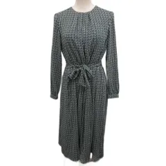 ポールスチュアート PAUL STUART ワンピース 長袖 マキシ ロング 総柄 8 紺 ネイビー 緑 グリーン 白 ホワイト K1J13-252-28