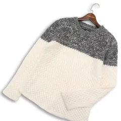 HAMNETT キャサリン ハムネット 秋冬 【ウール モヘヤ混】 バイカラー クルーネック ニット セーター Sz.L メンズ 白 グレー