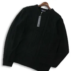 【新品 未使用】 CREATION CUBE クリエーションキューブ 秋冬 アラン編み★ クルーネック ニット セーター Sz.L メンズ 黒
