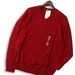 【新品 未使用】 UNIQLO ユニクロ 秋冬 ウール100％★ エクストラ ファイン メリノ Vネック ニット セーター Sz.L メンズ 赤