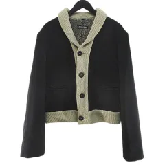 ジョルジオアルマーニ GIORGIO ARMANI ショールカラー ジャケット 44 黒系 ブラック ニット 切替 裏ボア ボタン イタリア製のサムネイル