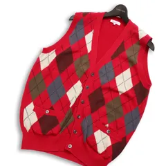 Papas パパス 通年★ ロゴ刺繍 アーガイル柄 コットン ニット ベスト Sz.M メンズのサムネイル