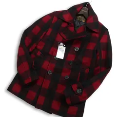 【新品 未使用】 EDWIN エドウィン G10076 秋冬★ チェック柄 中綿 メルトン ウール Pコート Sz.S メンズ