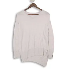 ensuite エンスウィート 秋冬 袖ボタン★ ウール混 Vネック ニット セーター Sz.M レディース 灰 グレー