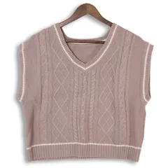 【新品 未使用】 レディースブランド 秋冬 ライン★ ケーブル ニット ベスト Sz.M　レディース