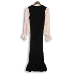 GRL グレイル 秋冬 パフスリーブ★ フリル 異素材切替 ロング リブ ニット ワンピース Sz.M レディース