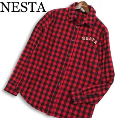 NESTA ネスタ 秋冬 ロゴ刺繍★ チェック フランネル 長袖 シャツ Sz.M～L位 メンズのサムネイル