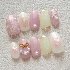 No.2246 現品販売！ネイルチップ　ピンク/雪/クリスマス