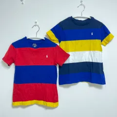 【216555】POLO RALPH LAUREN ラルフローレン  キッズ　ボーダー　クルーネック　Tシャツ　2枚セット 120  ・ 青黄/青赤