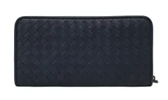 D3053◆未使用【ボッテガヴェネタ】イントレチャート ラウンドファスナー 長財布◆ジッピー ロングウォレット ネイビー