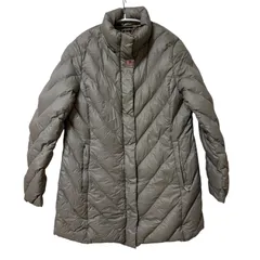 ZM1694 BALMAIN バルマン ダウンコート グレージュ フォックスファー ロゴ総柄 裏地 ダウン95% フードなし レディース Lサイズ