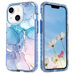 【新着商品】14 用 ケース iPhone 米軍規格の保護 硬い大理風背面 かわいい 耐衝撃構造 全面保護 黄変防止 MuZiF 擦り傷防止 スマホケース アイフォン14 用 カバー（iPhone 14用ブルー）