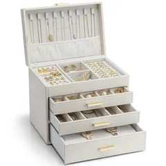新商品 ピアス アクセサリー収納 ネックレス 小物入れ 指輪 引出し イヤリング 4段式 腕時計 ジュエリーボックス 収納 大容量 ケース(アイボリー) Vlando